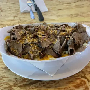 Loaded Mac and Cheese with brisket before I covered it with BBQ sauce