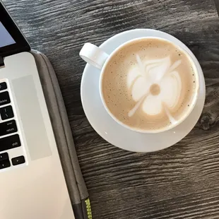 Large Elephant Vanilla chai latte. Love the flower design on top!