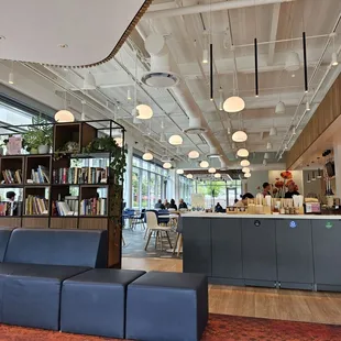 The indoor dining area (including the book shelf). There is also lot of outdoor seating too.