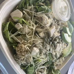 Arugula avocado salad with added chicken was really good!