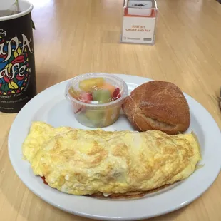 Salmon and cream cheese omelette ($6.95), and chamomile tea ($2.50)