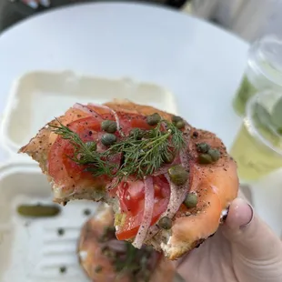 Smoked salmon on burnt everything bagel
