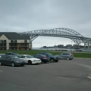 View of the Blue Water Bridges from the parking lot.