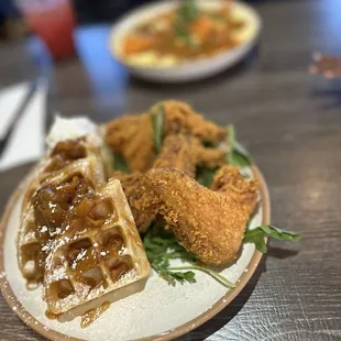 Peach Cobbler Waffles and Wings