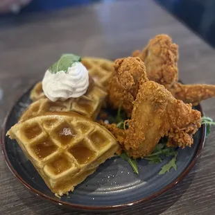 Peach cobbler chicken and waffle