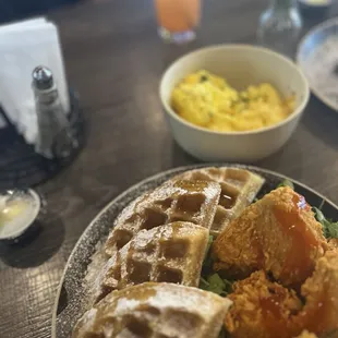 Chicken and waffles! The waffles were so good you can really eat them without syrup.