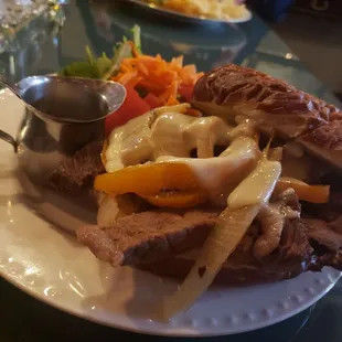 Philly sandwich with side salad