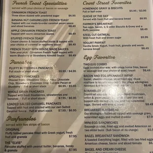 the menu and prices