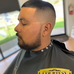 High bald fade and beard detail by Allie