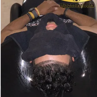 Hot towel with scalp manipulations