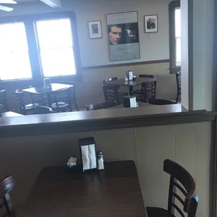 a view of the dining room from the bar