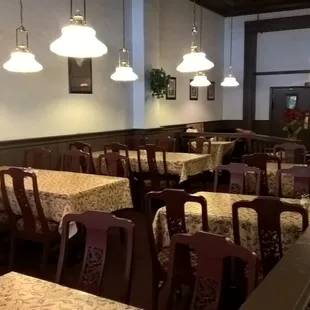 tables and chairs in a restaurant