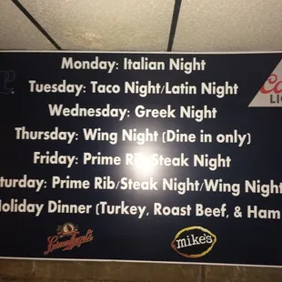 Daily specials