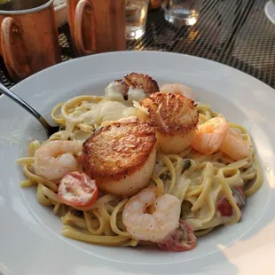 Shrimp, scallops, pasta