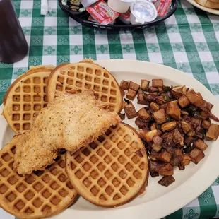 Chicken &amp; waffles with home fries