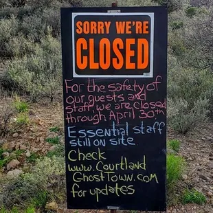 Courtland Ghost Town will be closed through April 30th. We hope you stay well and follow us on Facebook and Instagram.