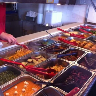 a woman serving food