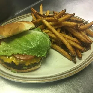 Fresh grilled cheeseburger with hand cut fries!