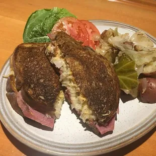 Reuben with roasted cabbage and red potatoes for St. Patrick's Day!