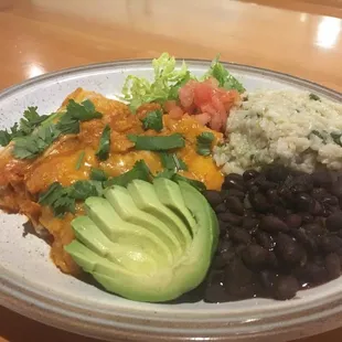 Chefs Choice Special!  Chicken enchiladas with cilantro lime rice and black beans.  100% housemade!!