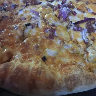 Closeup on Loaded Buffalo Chicken Pizza
