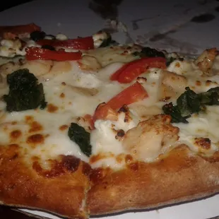 a slice of pizza on a plate