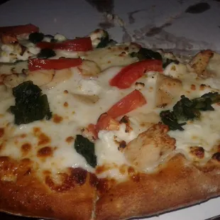 a slice of pizza on a plate