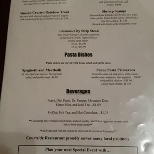 the menu of the restaurant