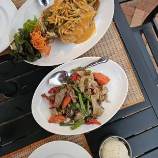 Thai Drunken Noodles &amp; Courtside Catfish (substituted with Trout)