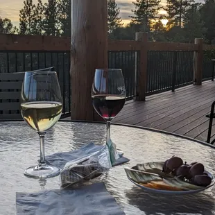 Wine, Cheese, Crackers and Grapes on the balcony