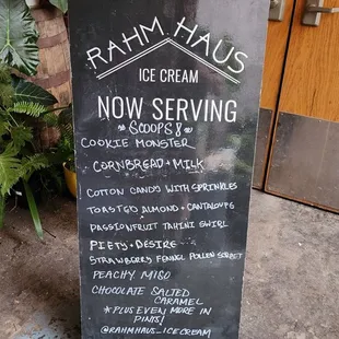 Ice cream menu Courtyard