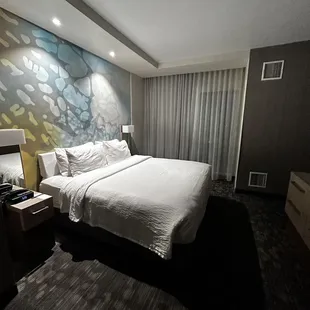 Comfy bed with a heavy, weighted blanket.