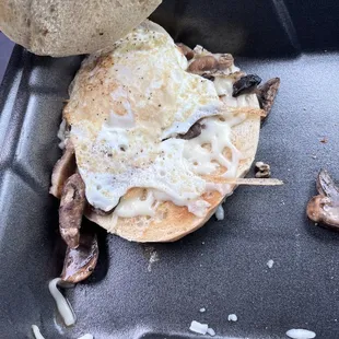Egg cheese mushroom bagel