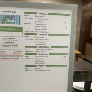 the menu for the restaurant