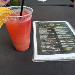 menu and drink