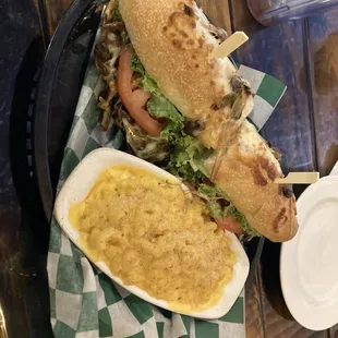 Steak and Cheese Sandwich w/Gouda Mac n Cheese.