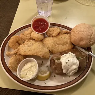 Cod and Shrimp Dinner with Baked Potato