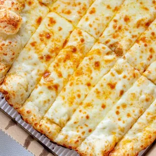 a cheese pizza in a box