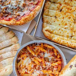 a variety of pizzas