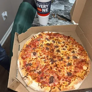 Cheese and ground beef pizza