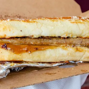 a sausage sandwich in a wrapper