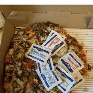 Smashed up pizza and a bunch of stuff thrown on top of my food. I thought we were being MORE sanitary.