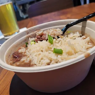 Red beans and rice is spicy and flavorful.  I&apos;ll have to google the recipe.  Yum!