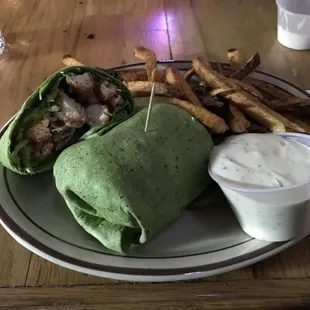 Chicken club wrap with fries &amp; a side of ranch! Delicious!