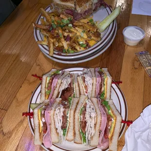 Reuben w/side of cheese fries and Club