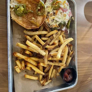Pork sandwich with slaw...and killer fries!