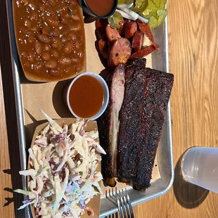 Ribs,sausage,coleslaw &amp; cowboy beans.