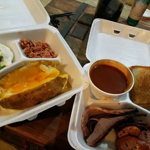 To Go Order-Loaded baked Potato, Sliced Brisket and Jalapeno Cheddar Sausage