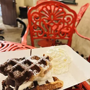 Chocolate waffle with vanilla icecream