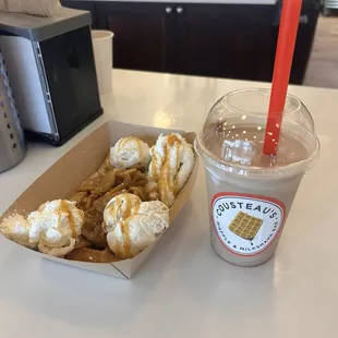 Whirlybird waffle &amp; Ping Island milkshake.
